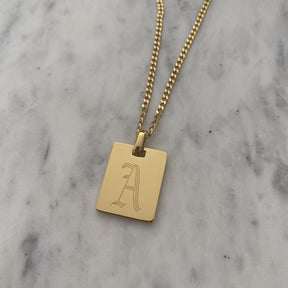 BohoMoon Stainless Steel Engraved Tag Initial Necklace
