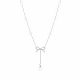Bohomoon Stainless Steel Everlast Bow Pearl Necklace