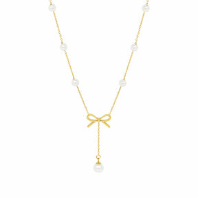 Bohomoon Stainless Steel Everlast Bow Pearl Necklace
