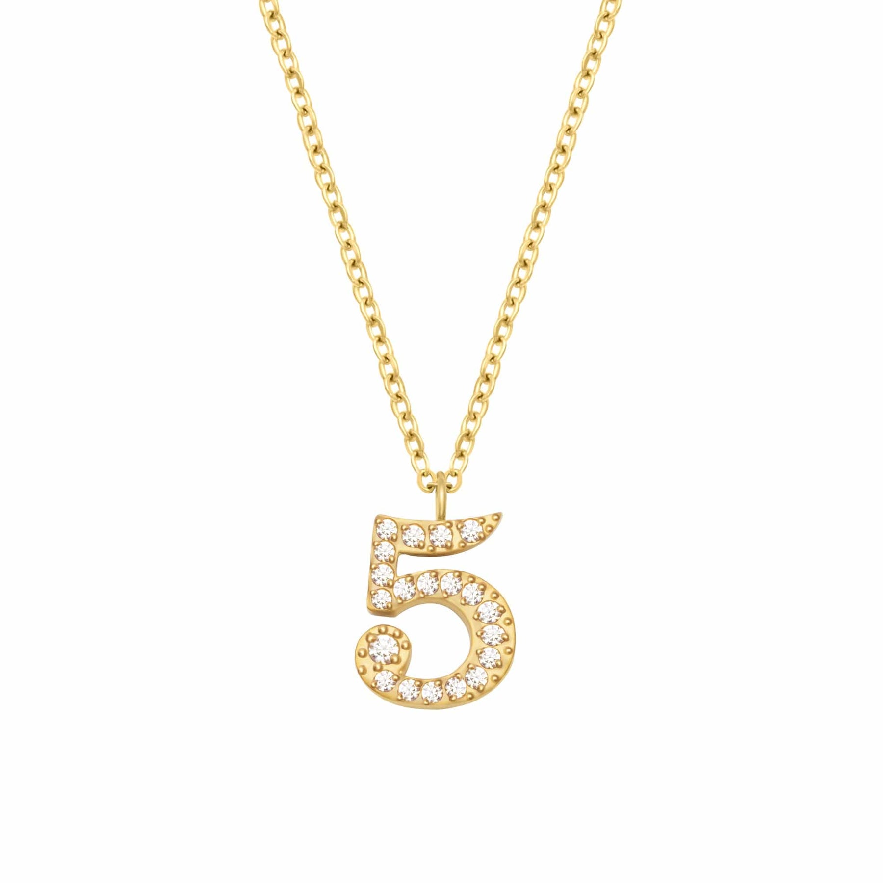 BohoMoon Stainless Steel Glow Number Necklace Gold / 5