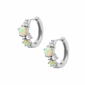 BohoMoon Stainless Steel Gratitude Opal Hoop Earrings Silver