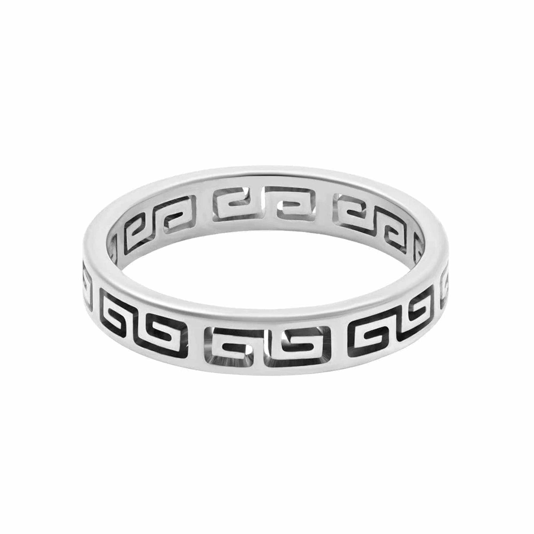 BohoMoon Stainless Steel Greek Key Ring Silver / US 5 / UK J / EUR 49 (x small)