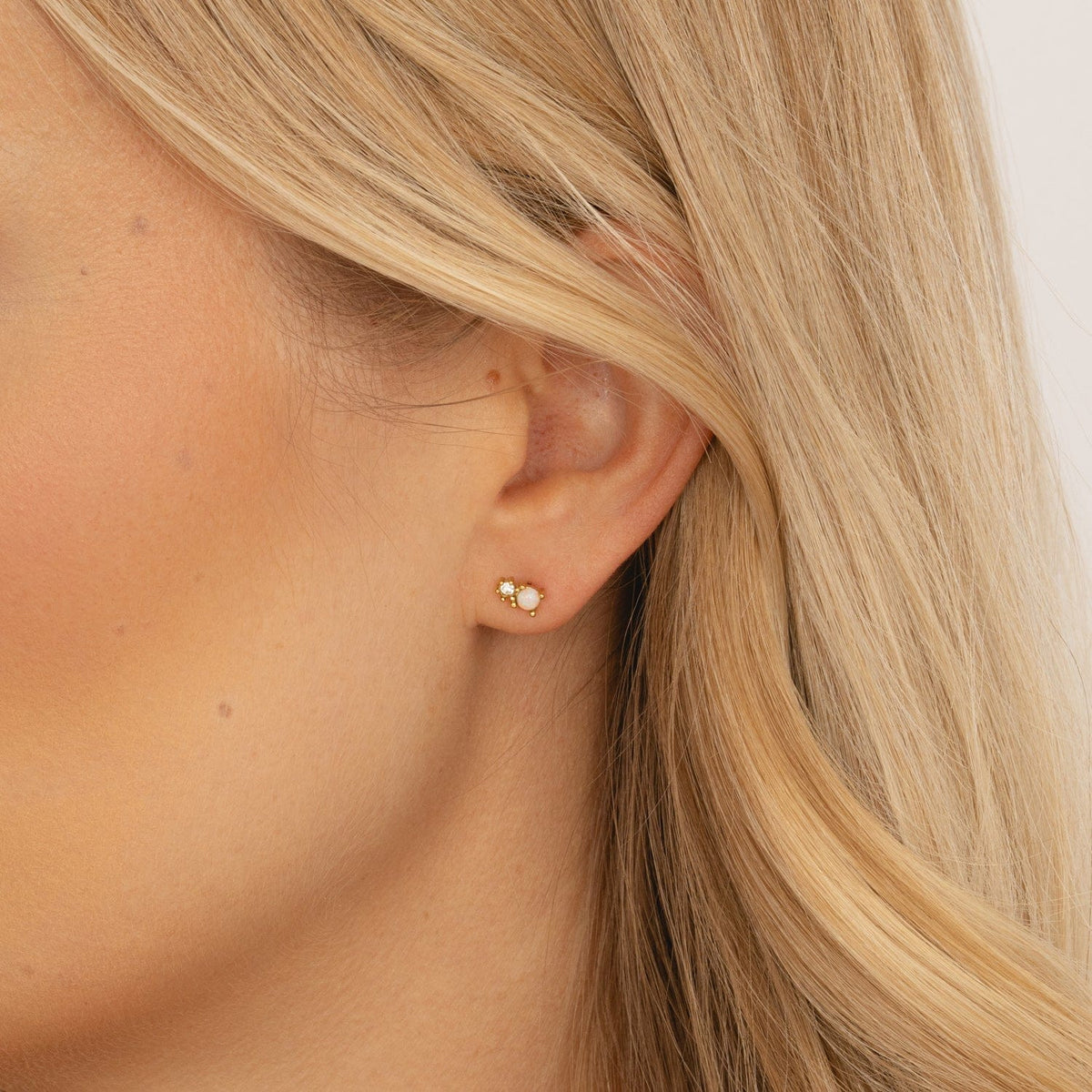 Bohomoon Stainless Steel Halo Opal Stud Earrings