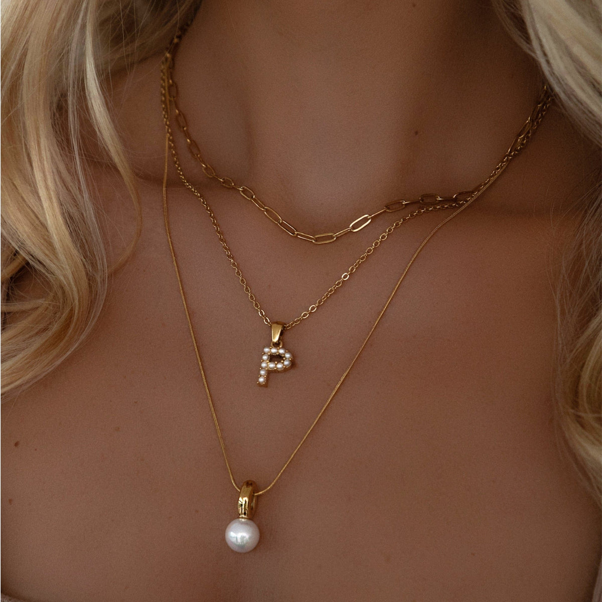 BohoMoon Stainless Steel Hampton Pearl Initial Necklace