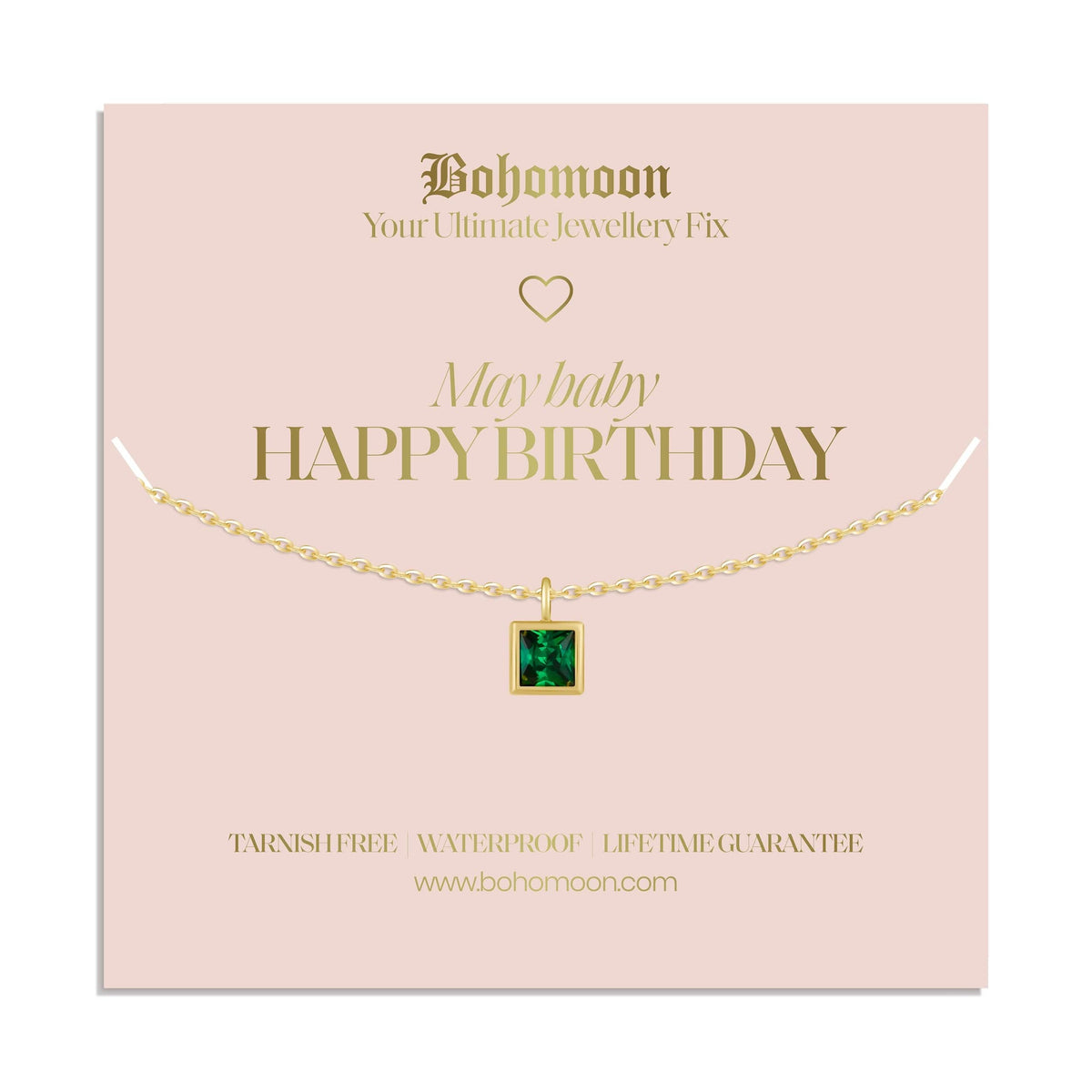 Bohomoon Stainless Steel Happy Birthday Birthstone Necklace