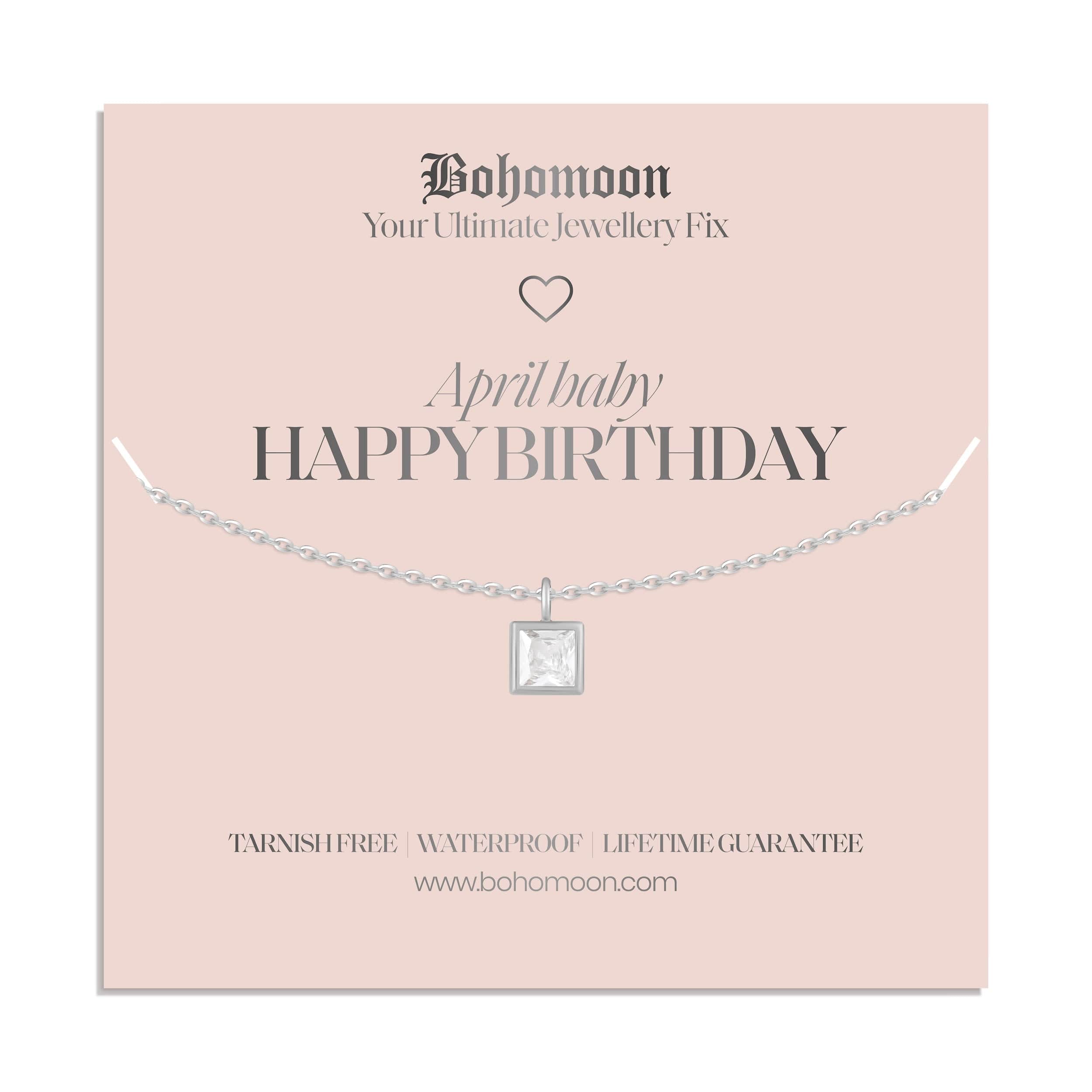Bohomoon Stainless Steel Happy Birthday Birthstone Necklace