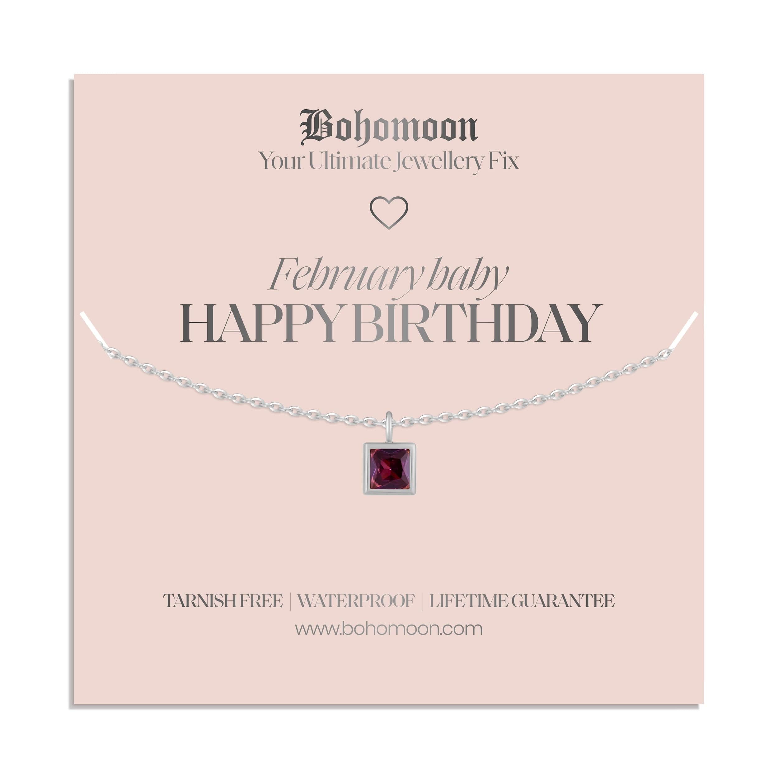 Bohomoon Stainless Steel Happy Birthday Birthstone Necklace