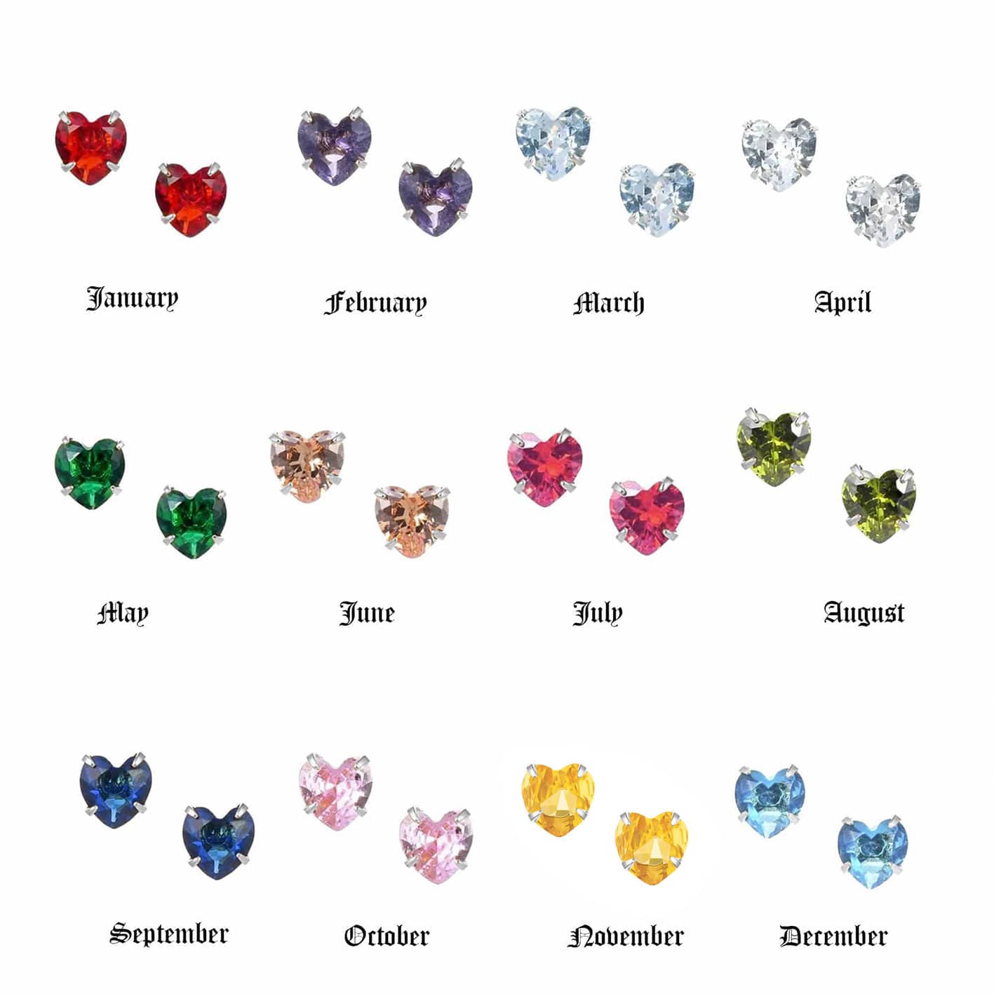 Bohomoon Stainless Steel Heart Birthstone Earrings