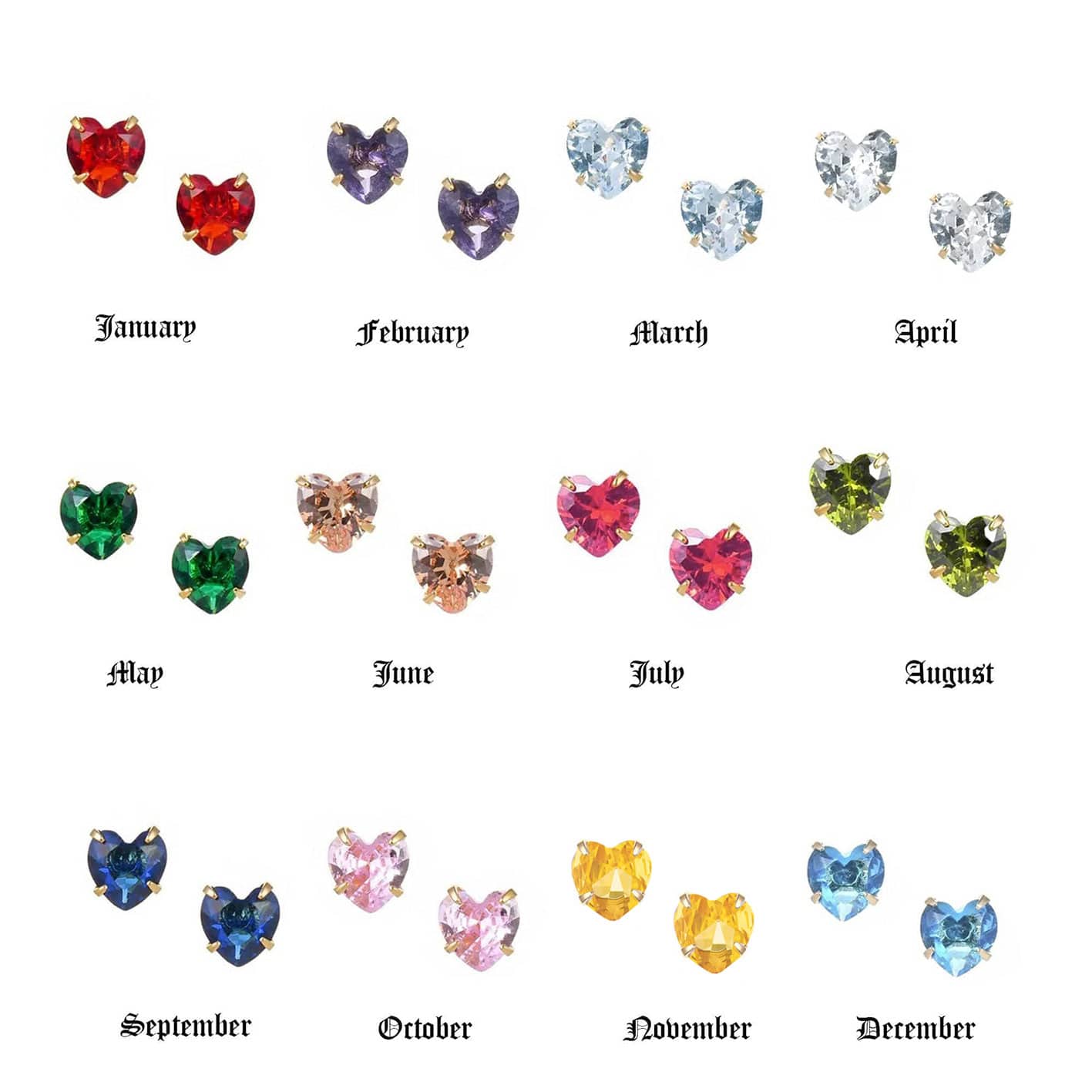 Bohomoon Stainless Steel Heart Birthstone Earrings