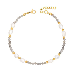 BohoMoon Stainless Steel Isla Labradorite Anklet Gold