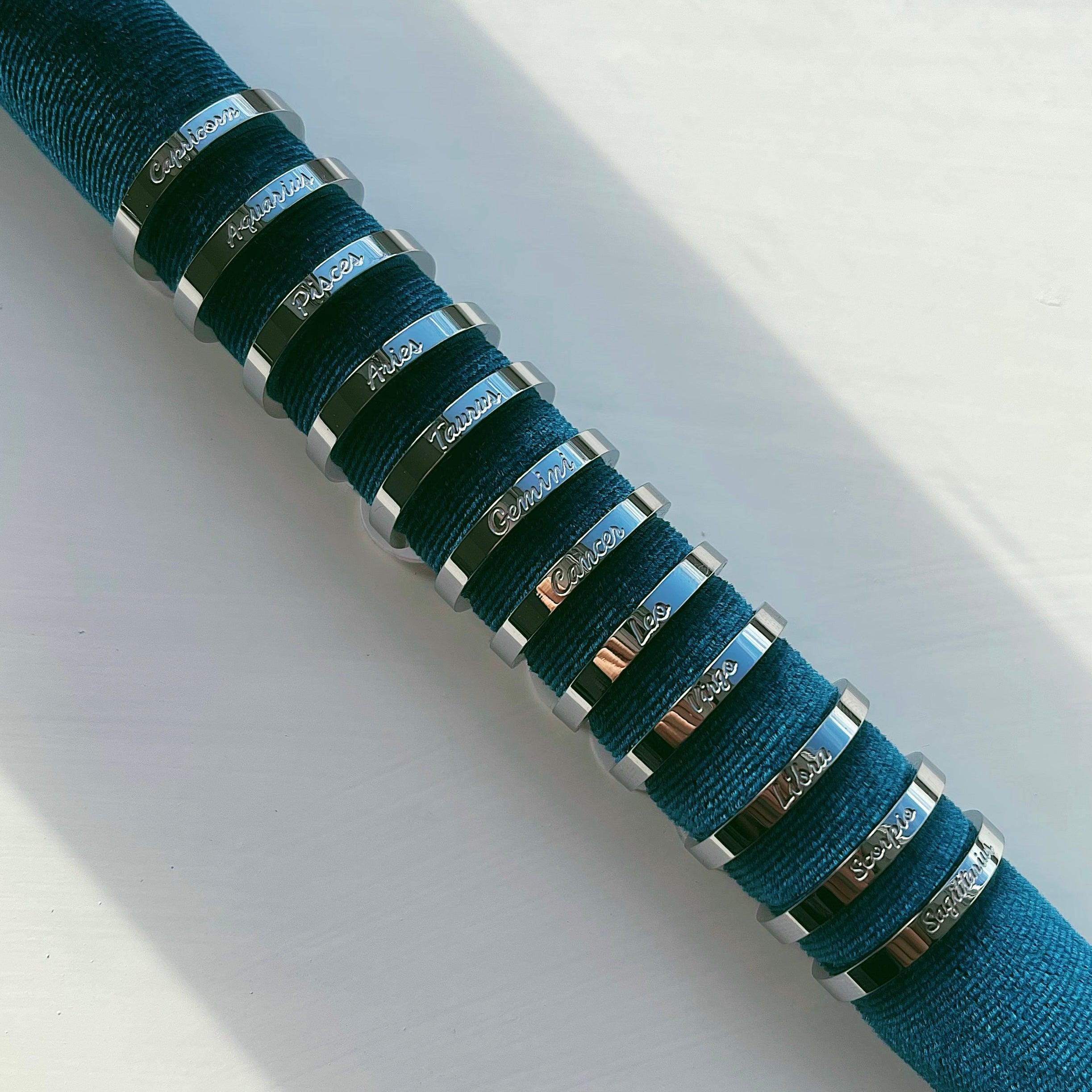 BohoMoon Stainless Steel Italic Zodiac Ring Silver