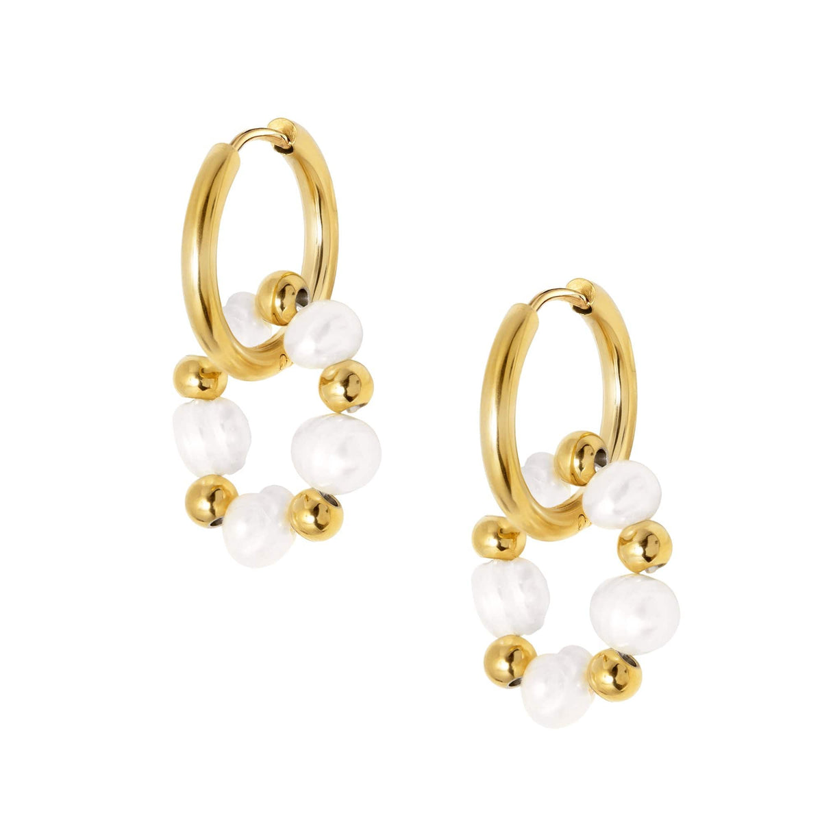 BohoMoon Stainless Steel Jacqueline Pearl Hoop Earrings Gold