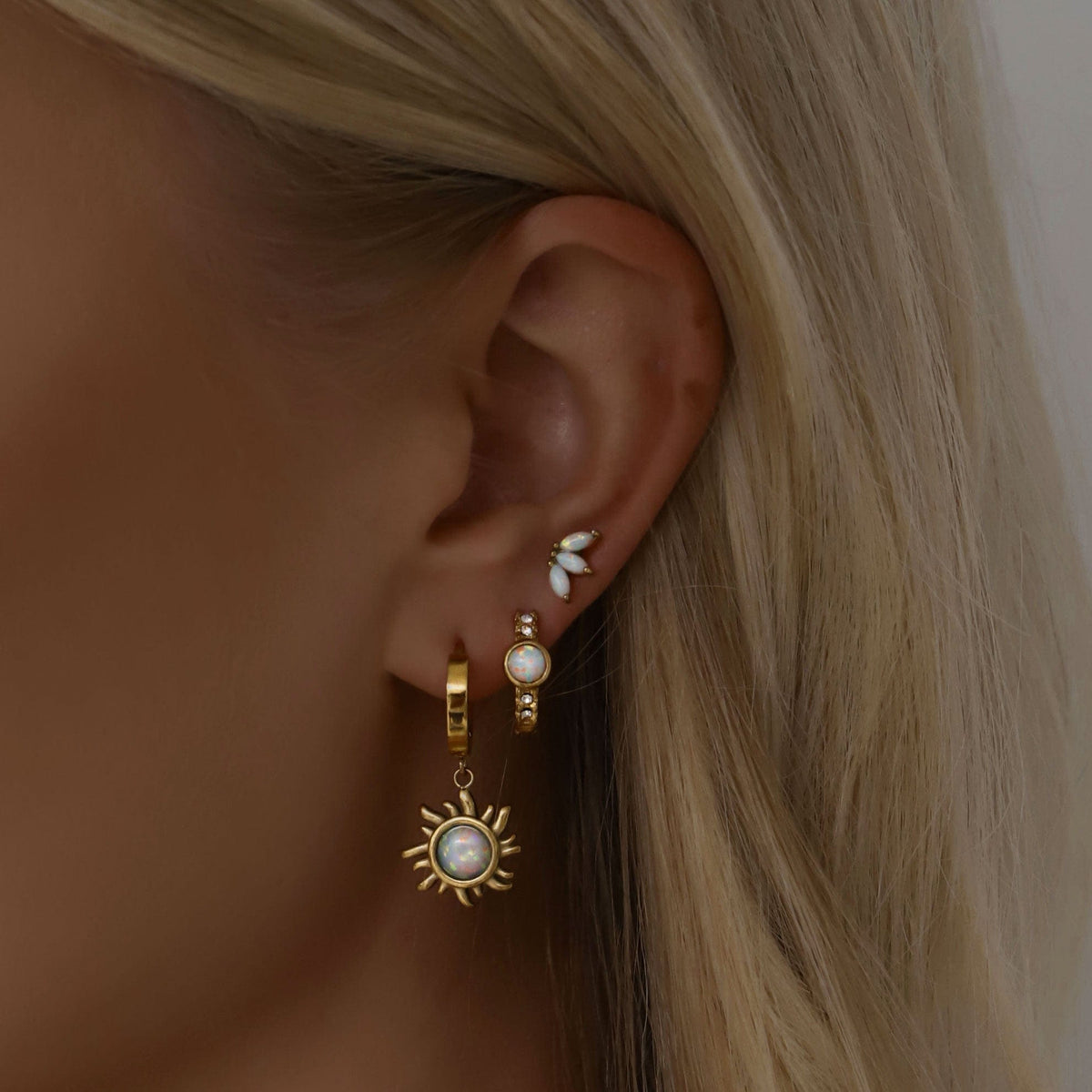 BohoMoon Stainless Steel Kiara Opal Hoop Earrings Gold