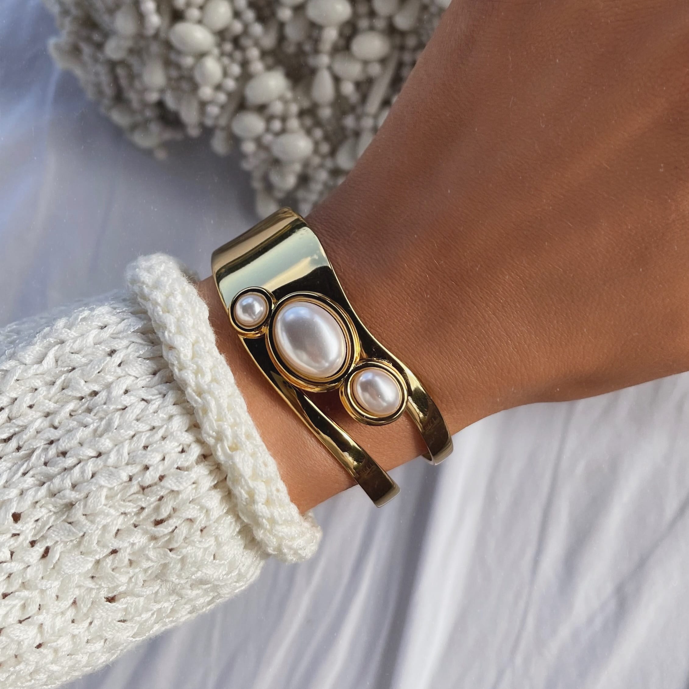 Bohomoon Stainless Steel Kinsley Pearl Cuff Bracelet
