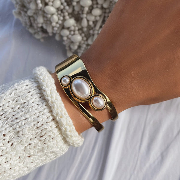 Bohomoon Stainless Steel Kinsley Pearl Cuff Bracelet