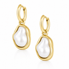 Bohomoon Stainless Steel Laurel Pearl Hoop Earrings