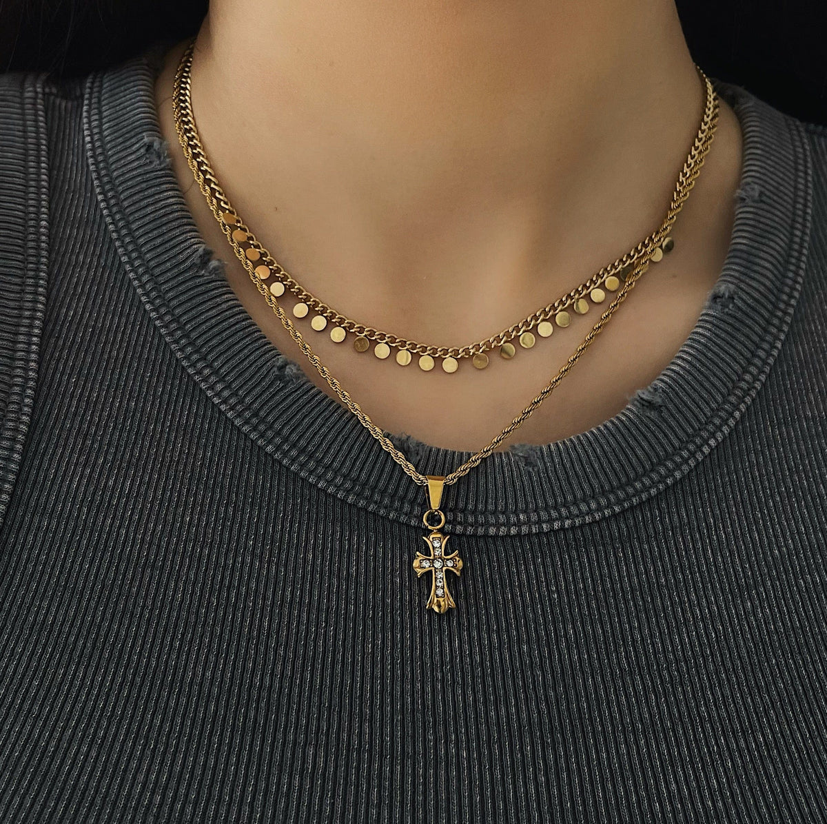 BohoMoon Stainless Steel Lillie Cross Necklace Gold