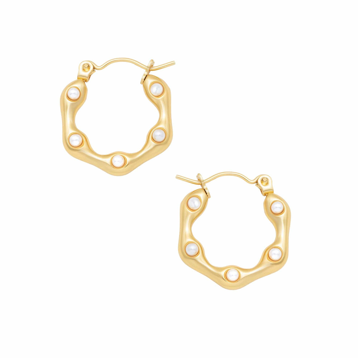 BohoMoon Stainless Steel Lilo Pearl Hoop Earrings Gold