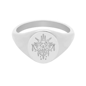 BohoMoon Stainless Steel Live By The Sun Signet Ring Silver / US 5 / UK J / EUR 49 (x small)