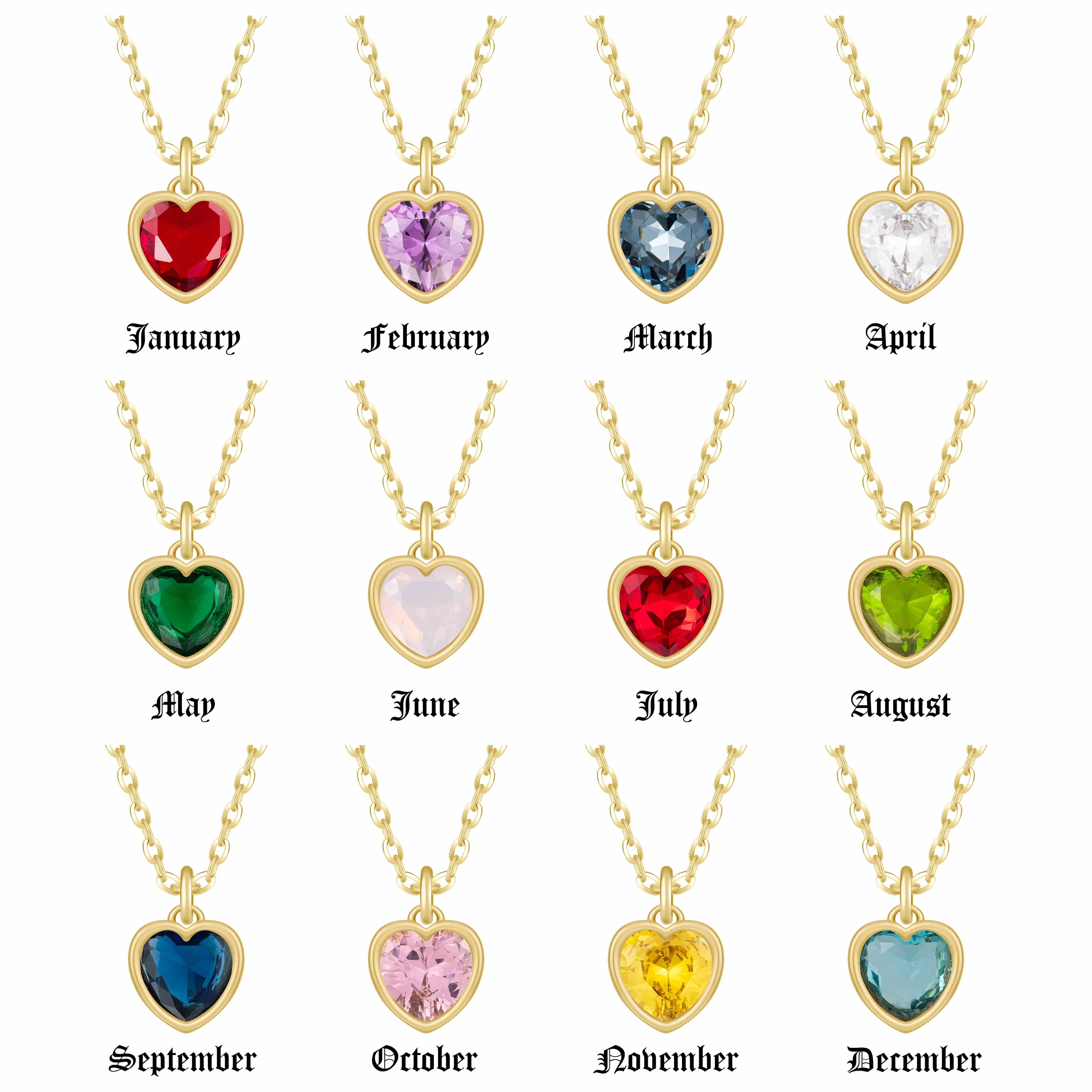 Bohomoon Stainless Steel Love Heart Birthstone Necklace