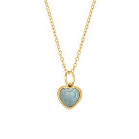 BohoMoon Stainless Steel Love Heart Birthstone Necklace Gold / December