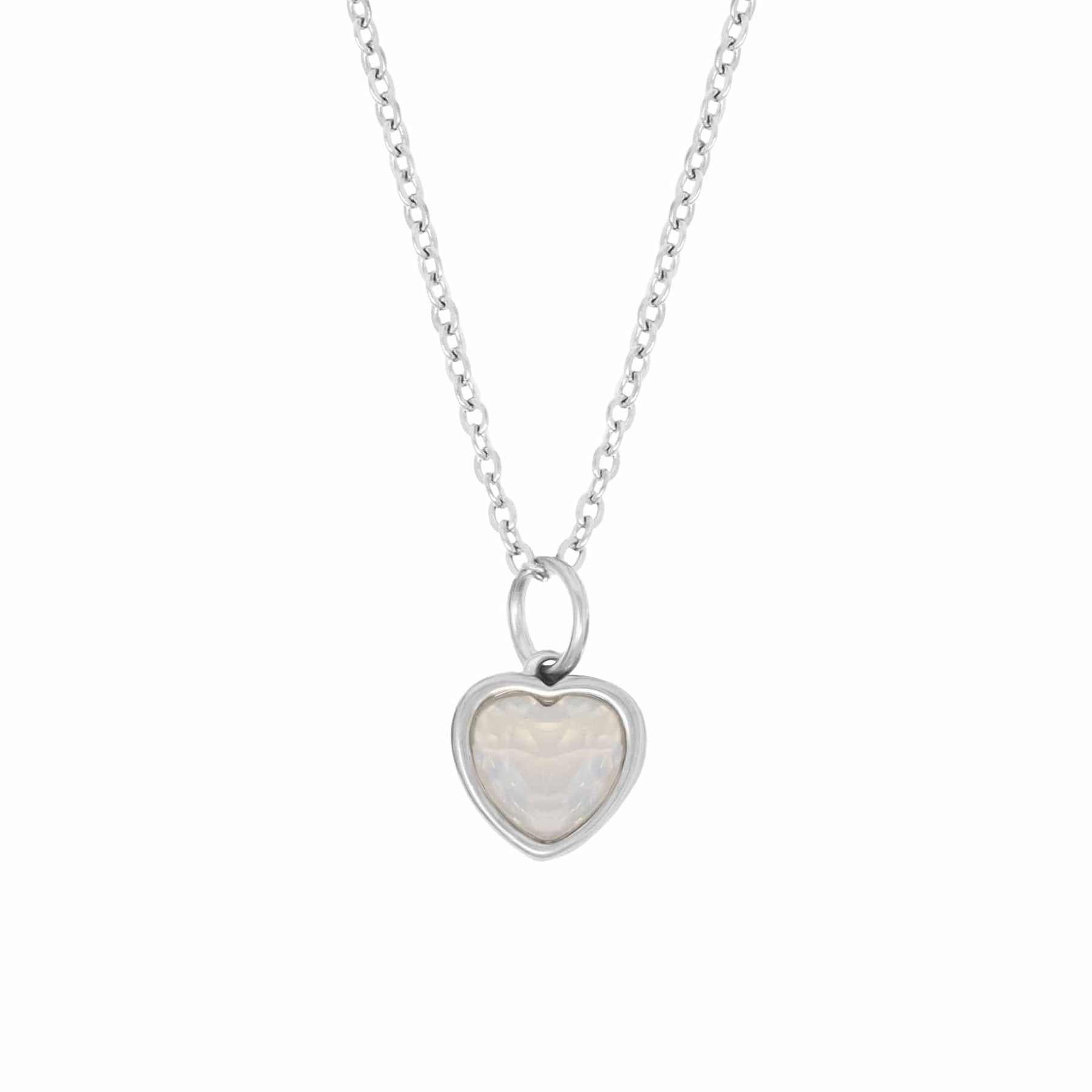 BohoMoon Stainless Steel Love Heart Birthstone Necklace Silver / November