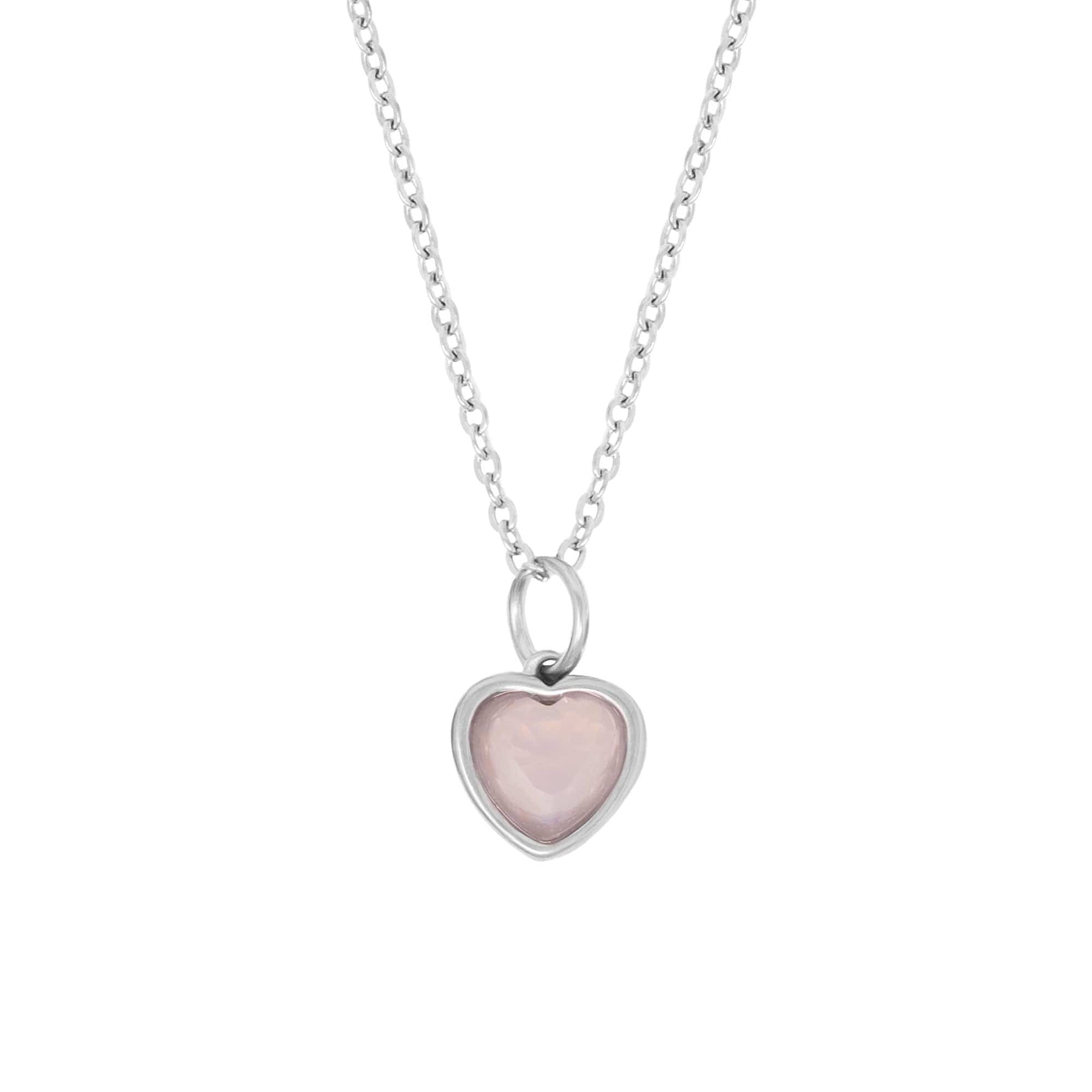 BohoMoon Stainless Steel Love Heart Birthstone Necklace Silver / October