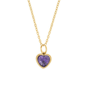 BohoMoon Stainless Steel Love Heart Birthstone Necklace Gold / February