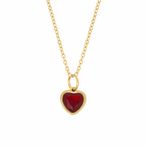 BohoMoon Stainless Steel Love Heart Birthstone Necklace Gold / July