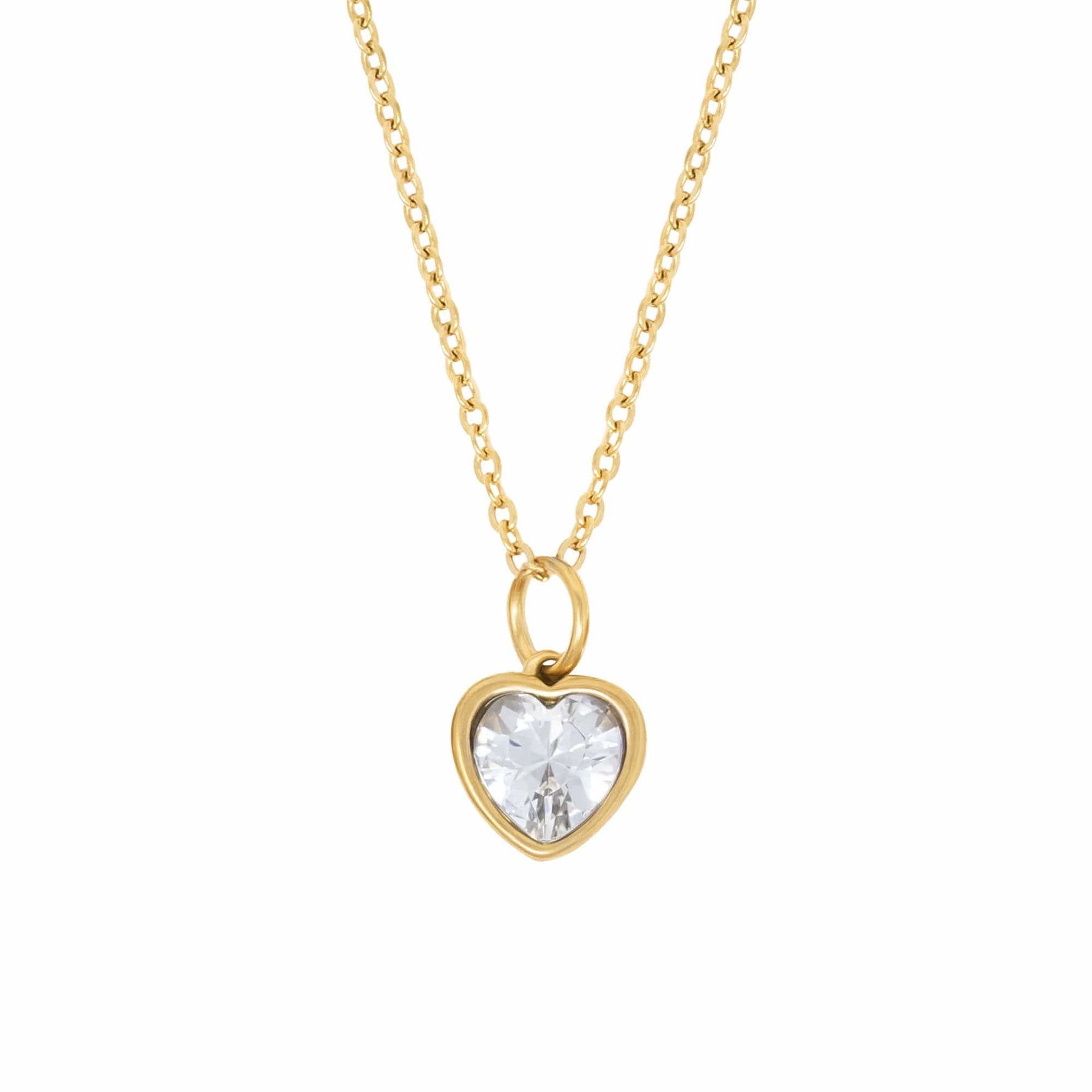BohoMoon Stainless Steel Love Heart Birthstone Necklace Gold / April