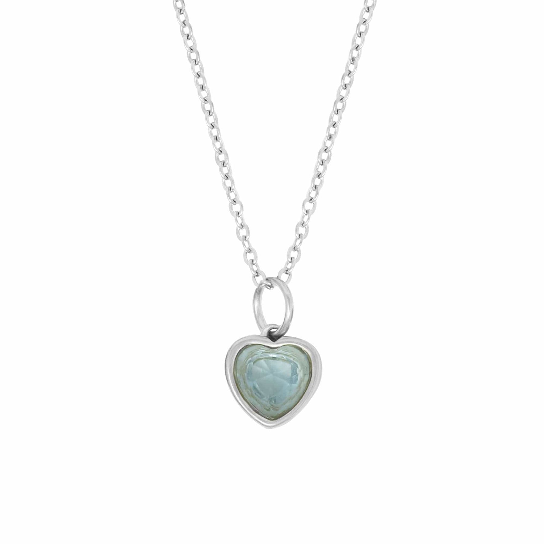 BohoMoon Stainless Steel Love Heart Birthstone Necklace Silver / December