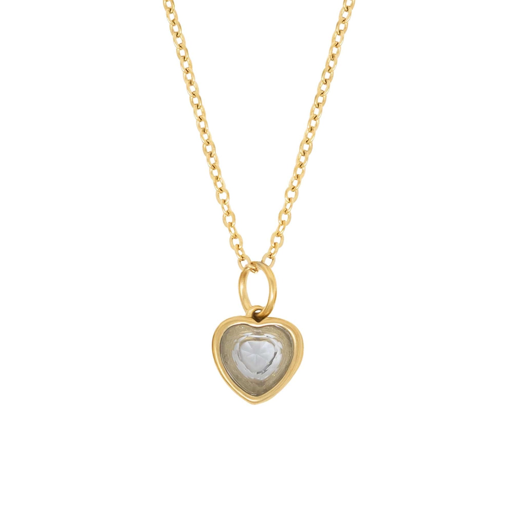 BohoMoon Stainless Steel Love Heart Birthstone Necklace Gold / March