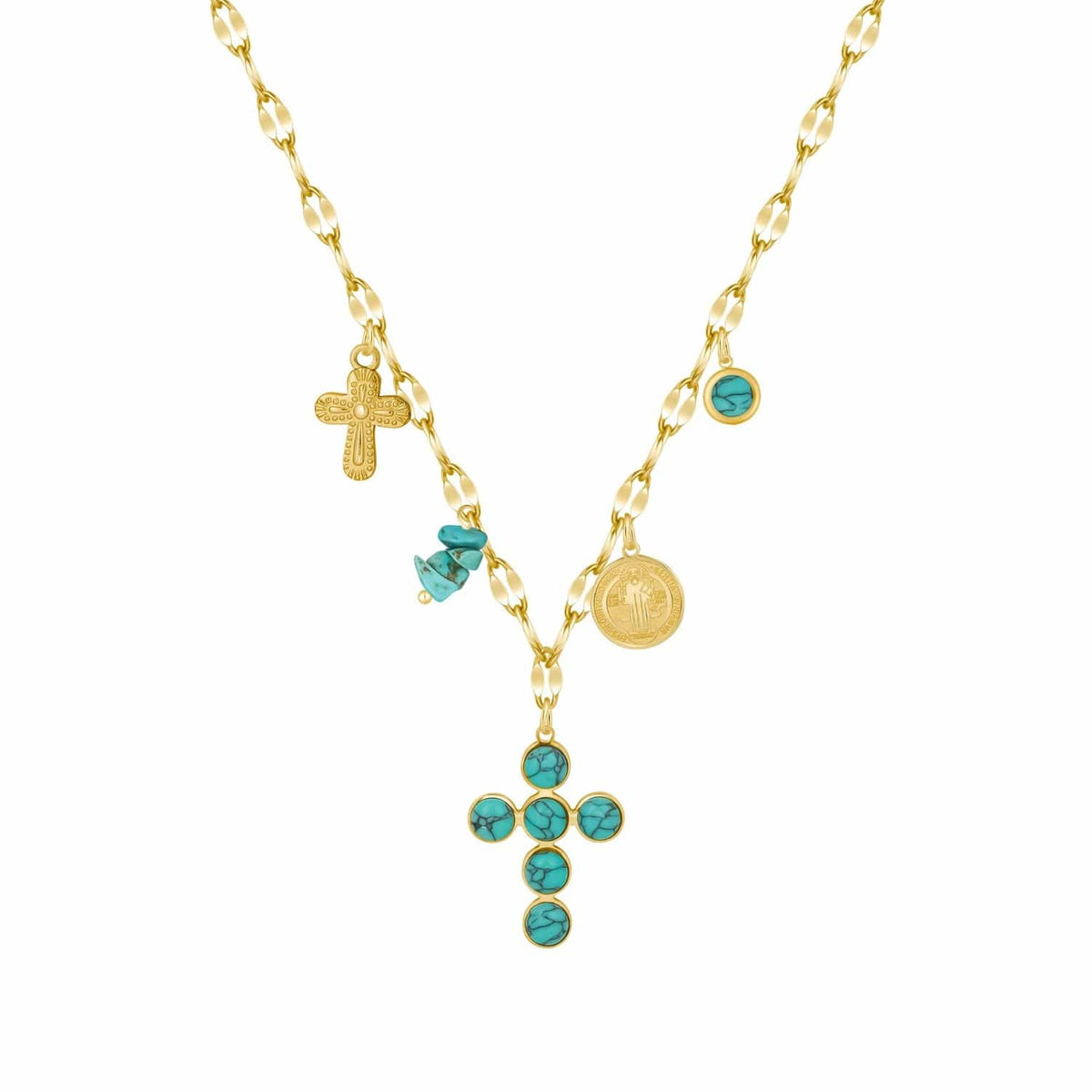 Bohomoon Stainless Steel Marble Cross Charm Necklace