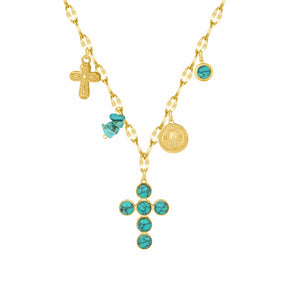 Bohomoon Stainless Steel Marble Cross Charm Necklace