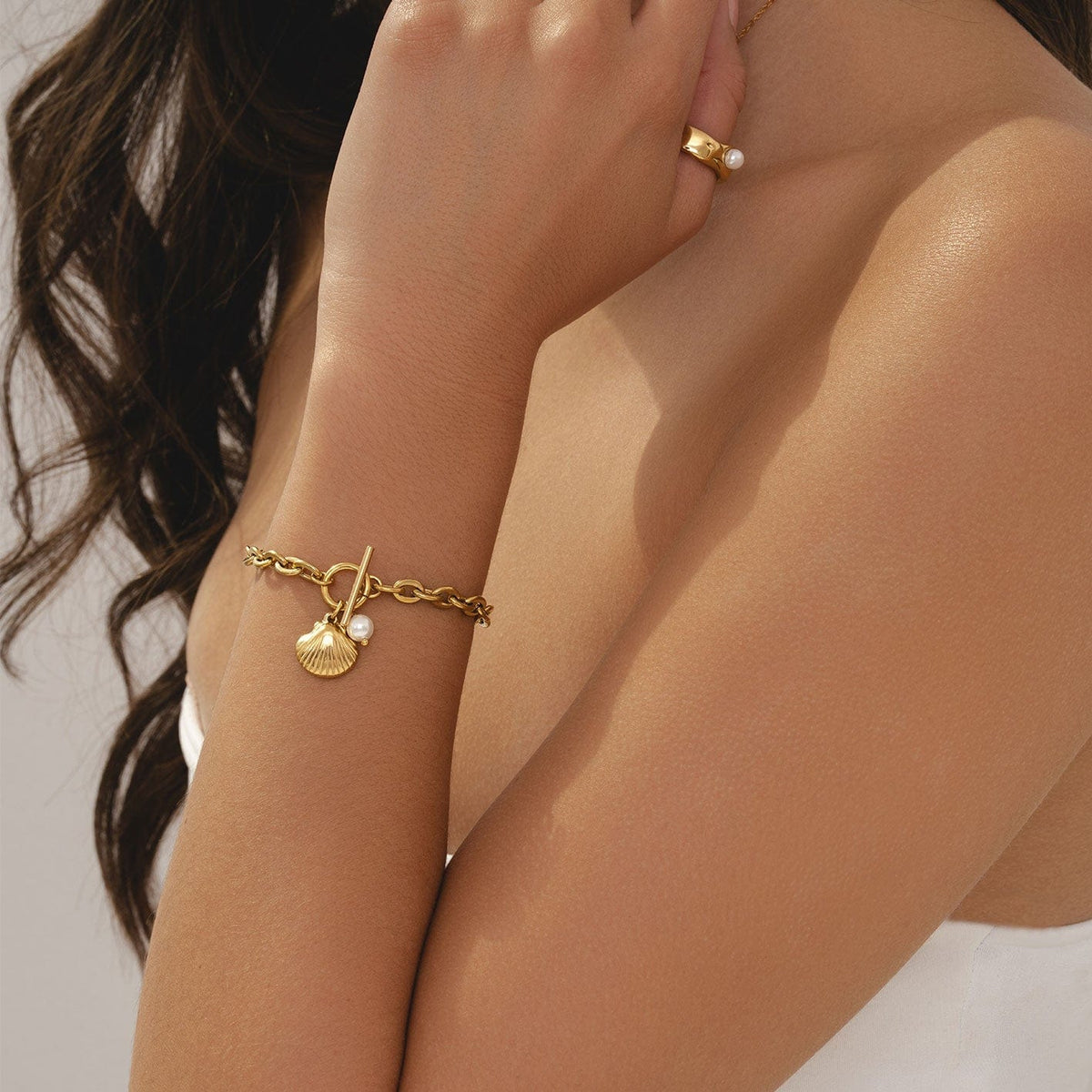 Bohomoon Stainless Steel Monaco Pearl TBar Bracelet