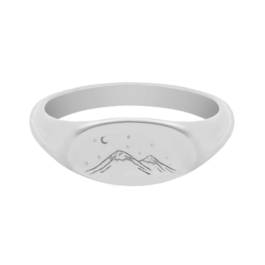 BohoMoon Stainless Steel Mountains Signet Ring Silver / US 4 / UK H / EUR 46 / (xxsmall)