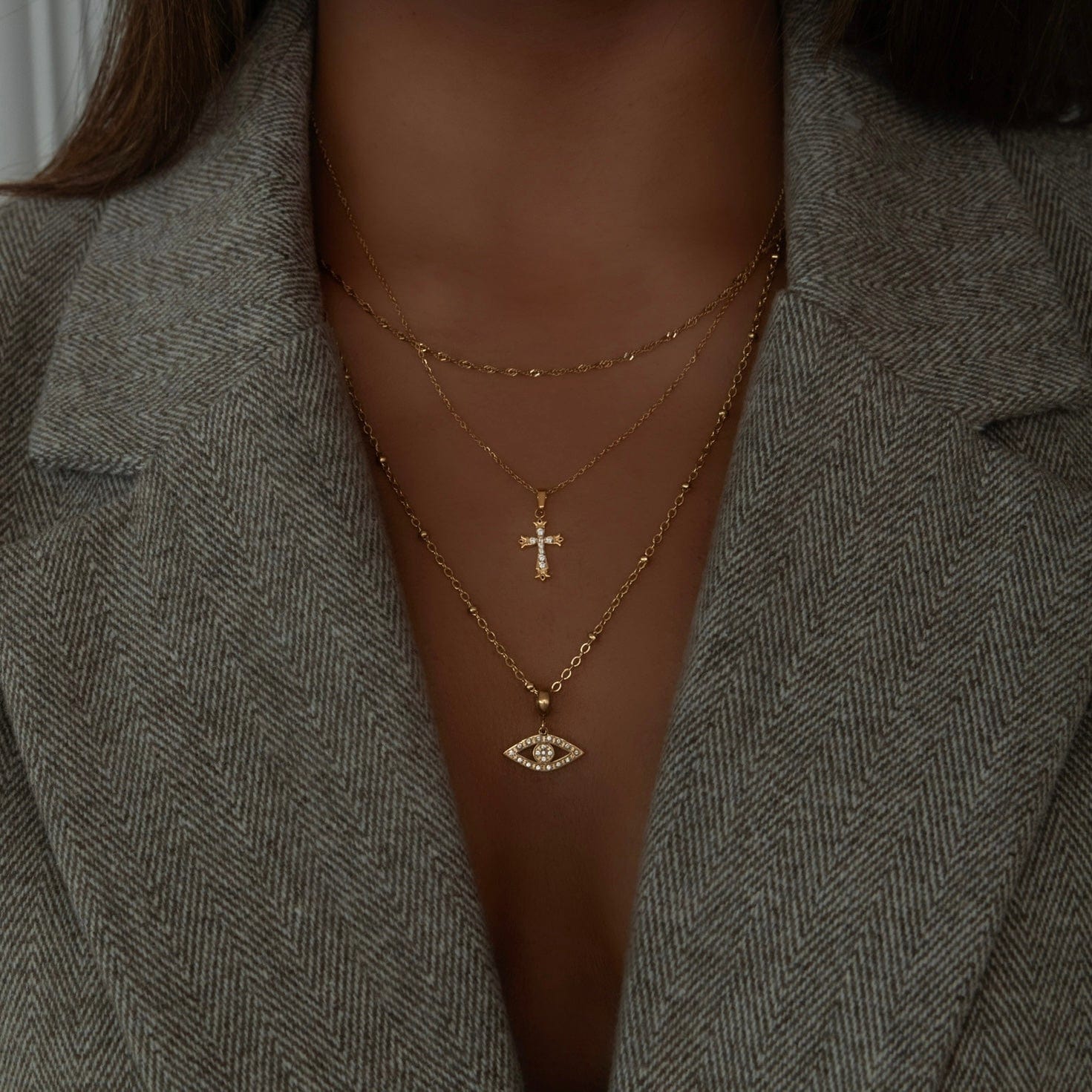 BohoMoon Stainless Steel Natalya Cross Necklace Gold