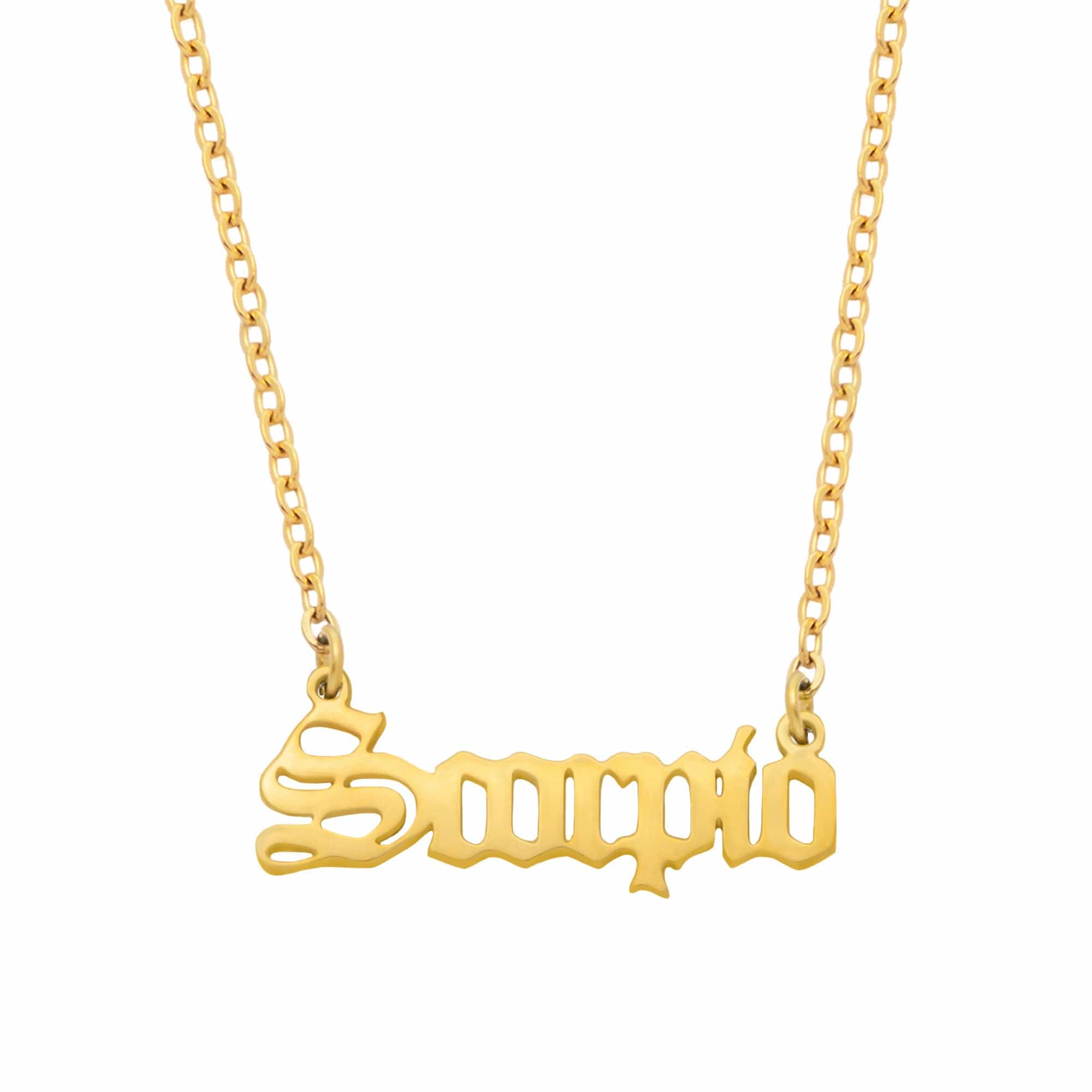 BohoMoon Stainless Steel Old English Zodiac Necklace Gold / Scorpio