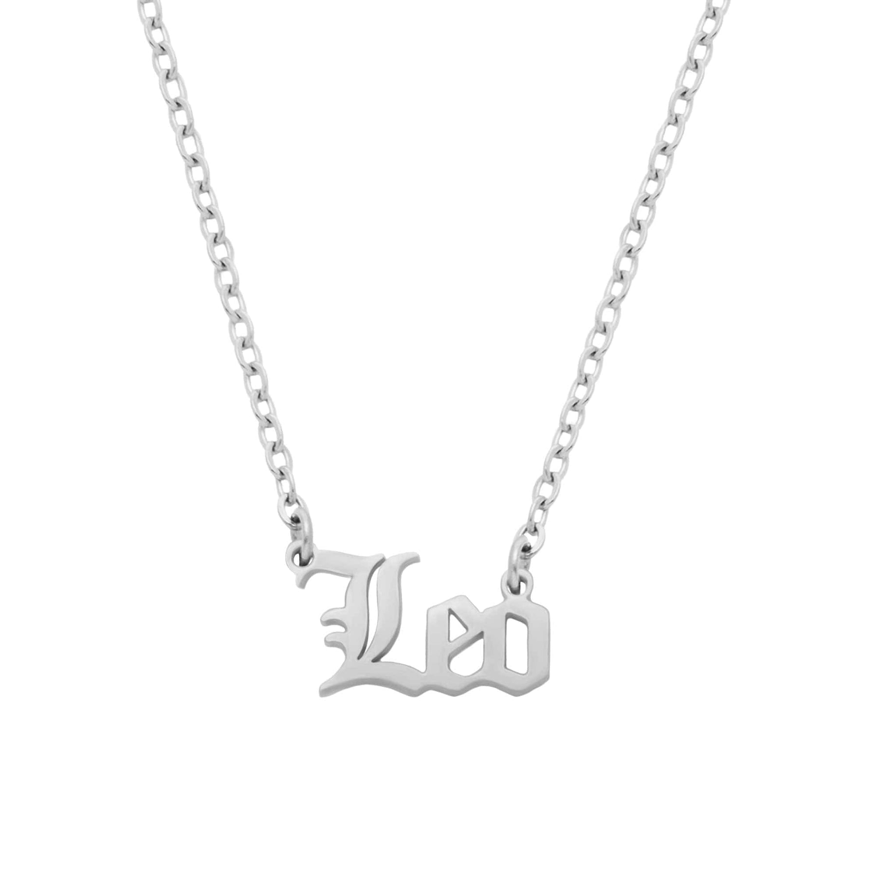 BohoMoon Stainless Steel Old English Zodiac Necklace Silver / Leo