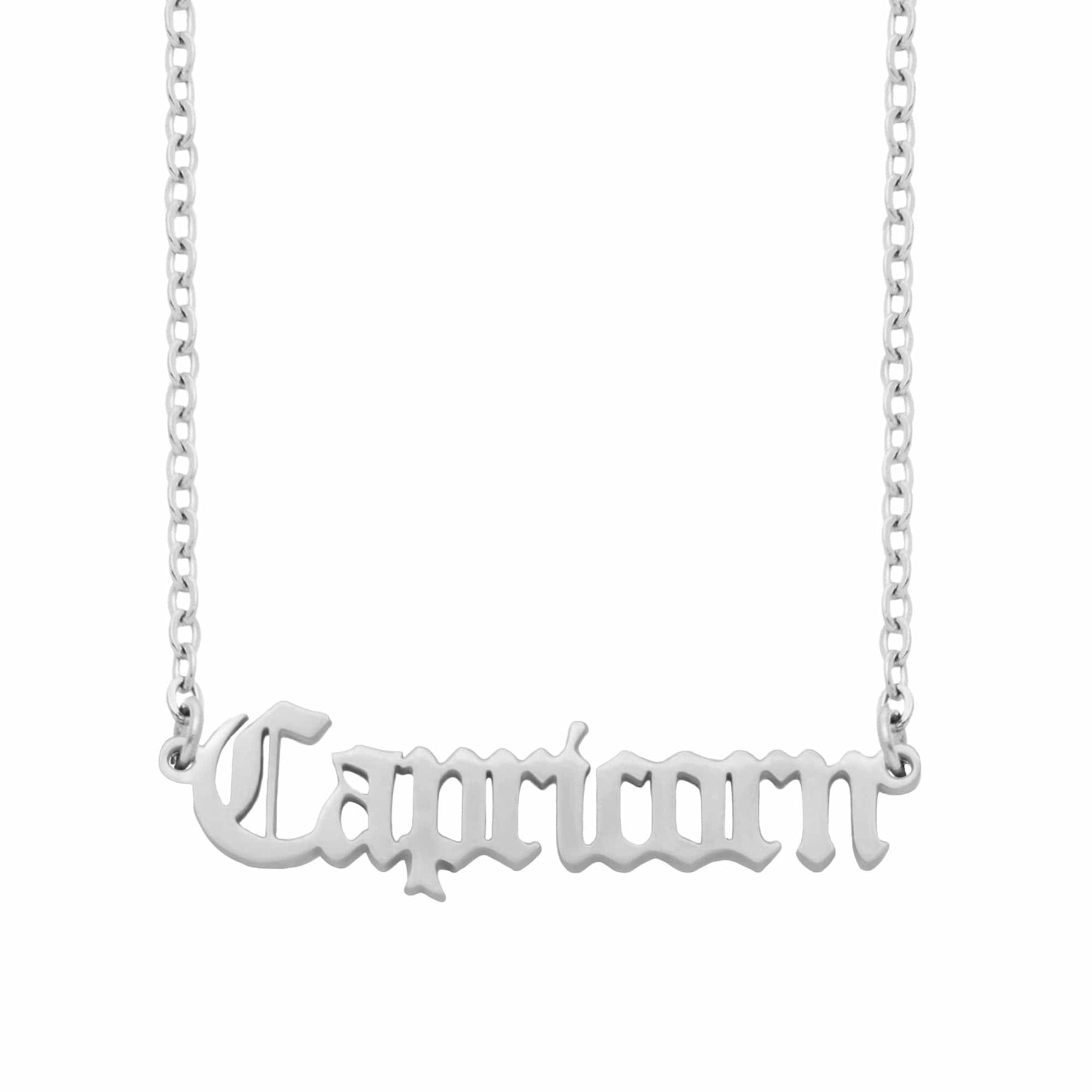 BohoMoon Stainless Steel Old English Zodiac Necklace Silver / Capricorn