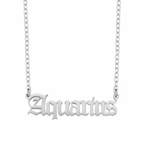 BohoMoon Stainless Steel Old English Zodiac Necklace Silver / Aquarius