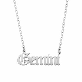 BohoMoon Stainless Steel Old English Zodiac Necklace Silver / Gemini