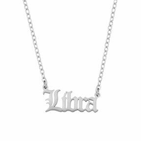 BohoMoon Stainless Steel Old English Zodiac Necklace Silver / Libra