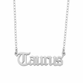 BohoMoon Stainless Steel Old English Zodiac Necklace Silver / Taurus