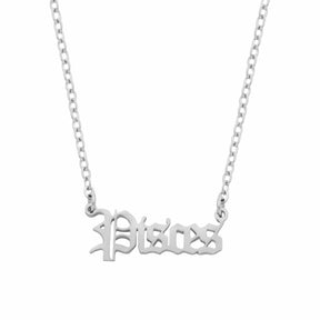 BohoMoon Stainless Steel Old English Zodiac Necklace Silver / Pisces