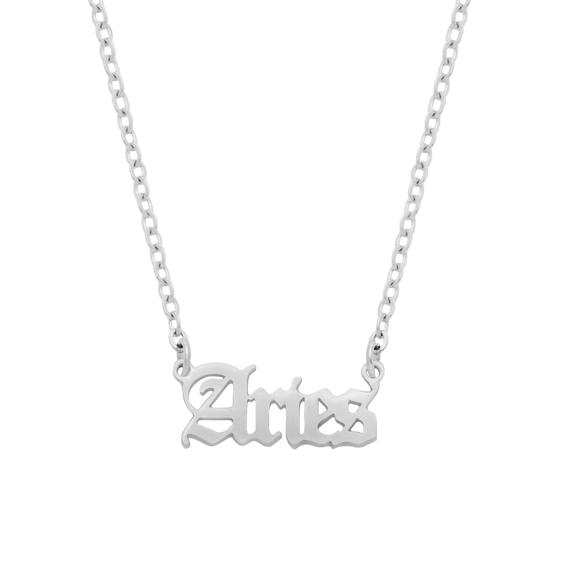 BohoMoon Stainless Steel Old English Zodiac Necklace Silver / Aries