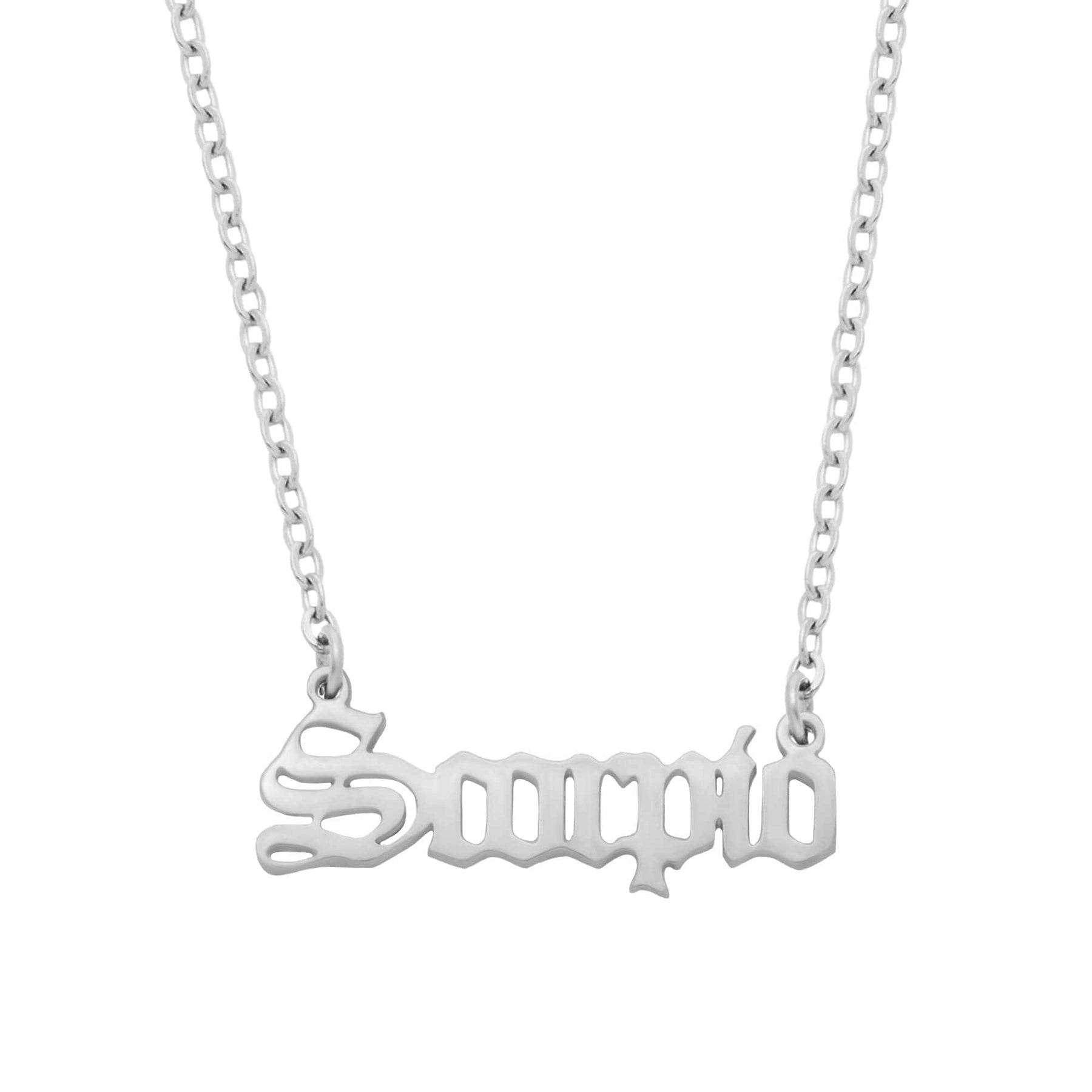 BohoMoon Stainless Steel Old English Zodiac Necklace Silver / Scorpio