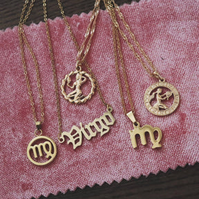 Bohomoon Stainless Steel Old English Zodiac Necklace