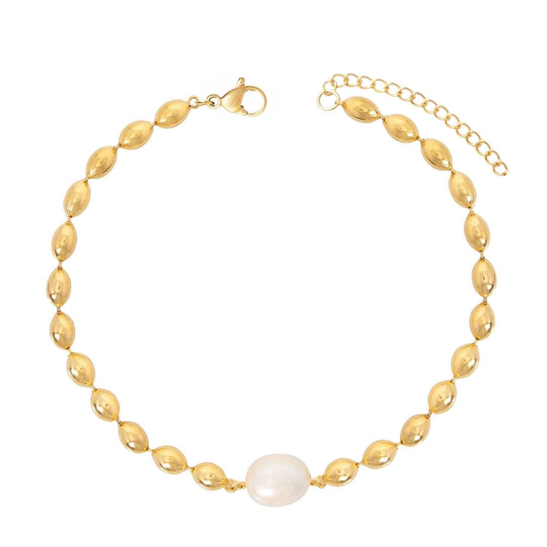 BohoMoon Stainless Steel Olivia Pearl Anklet Gold
