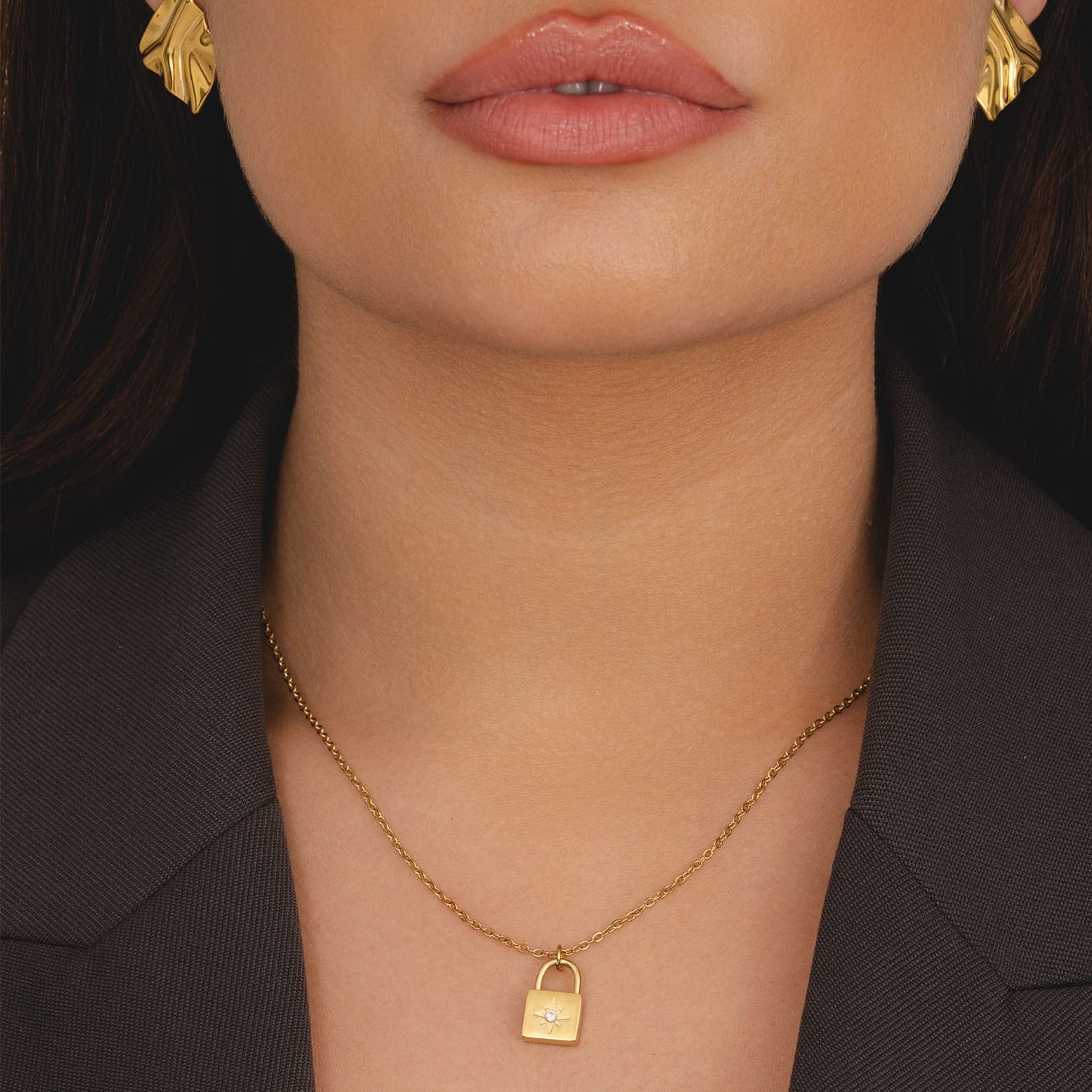 Bohomoon Stainless Steel Padlock Birthstone Necklace